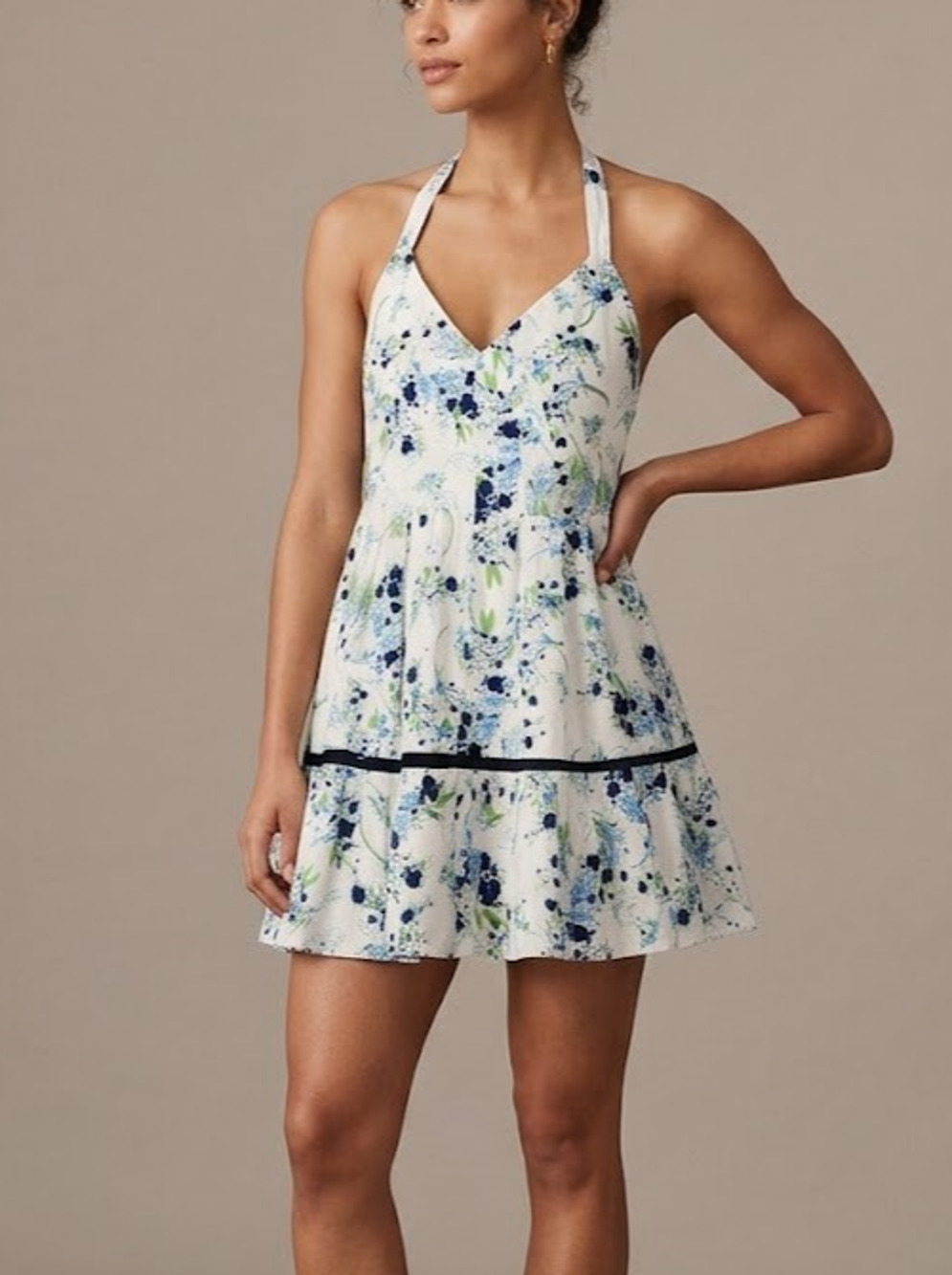 NWT Free People Boho Floral Halter Mini Dress XS White Blue Green SummerFestival